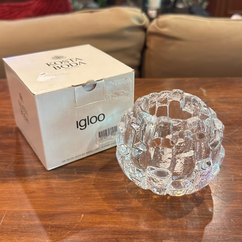 NEW IN BOX Kosta Boda Igloo Crystal Candle Holder Tea Light Sweden Clear NEW NIB